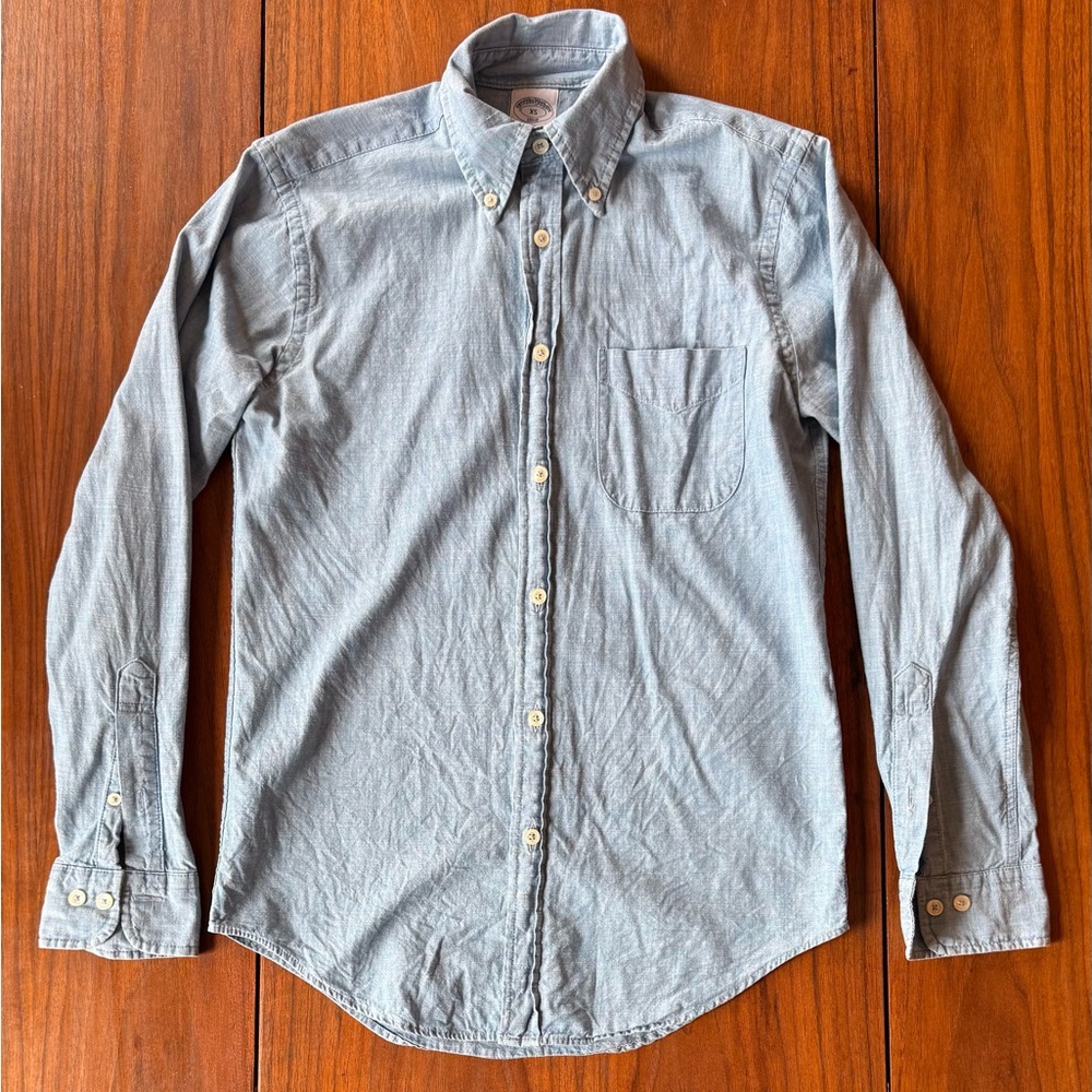 Brooks Brothers Regent Fit Chambray Button Down Shirt Blue XS